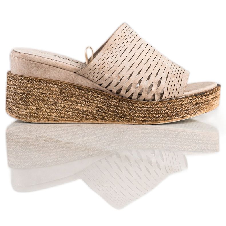 Goodin Openwork Wedge Slippers beige