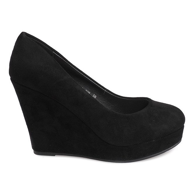 Black suede pumps on the LEI-108 wedge