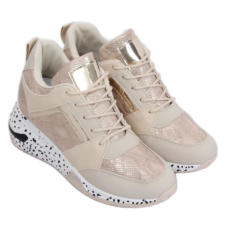 Beis beige and gold wedge sports shoes