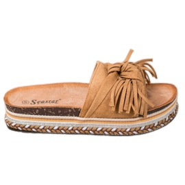 Seastar Slippers With Fringes brown Seastar Slippers With Fringes brown