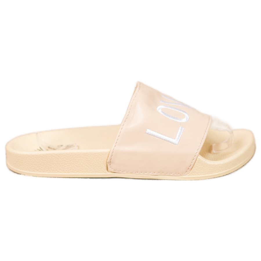 Small Swan LOVE & HATE Eco Leather Slippers beige