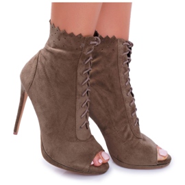 Lu Boo Suede Lace-up Sandals Boots On A High Heel Natasha green