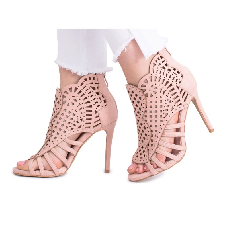 SEA Women's Suede Sandals on a high heel Powder Pink Viviane