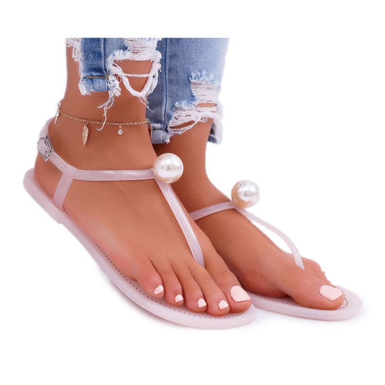 LU BOO Women's Sandals Flip-flops Meliski with Pearl Pink Contiro