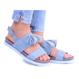 Women's Blue Leather Sandals Maciejka 03604