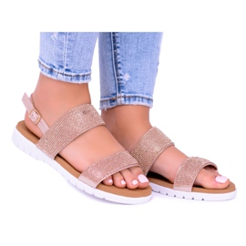 Lu Boo Women's Champagne Sandals With Perfect Cubic Zirconia pink