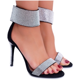 Women's Sandals On High Heel Lu Boo With Cubic Zirconia Velcro Black Show