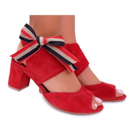 Leather Women Sandals Maciejka On A Heel Red 04038-08