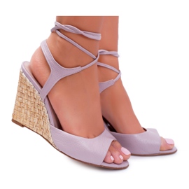 Sandals On Wedge Laura Messi 1944 Leather Light Violet Lenormo purple