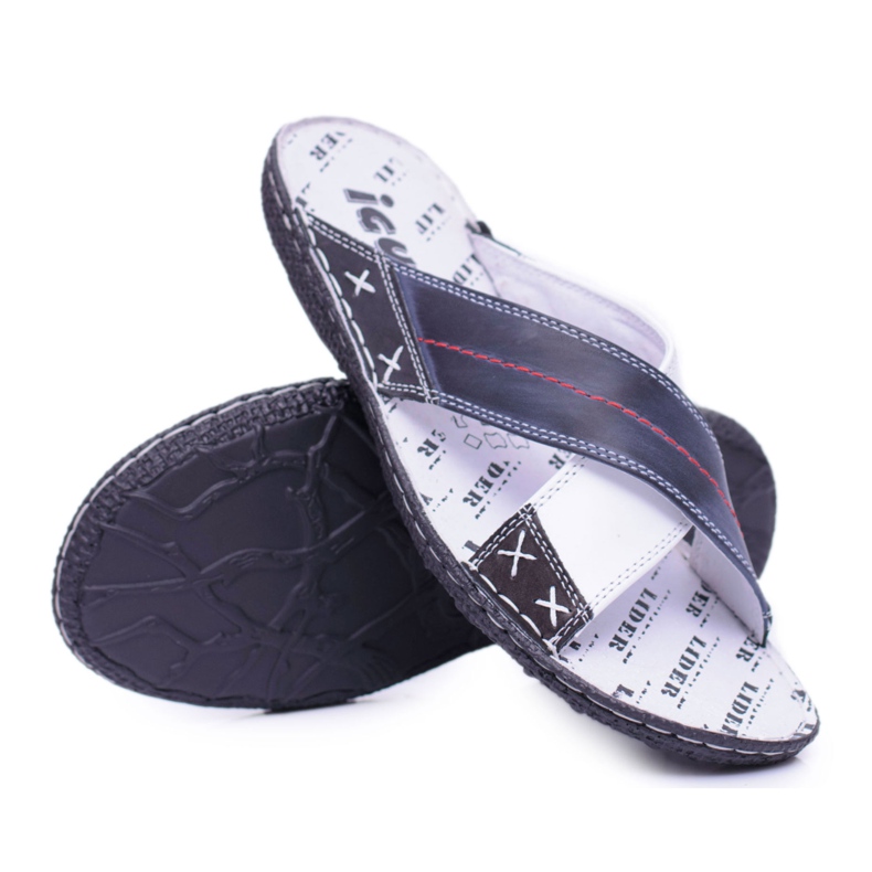 Iguana Navy Blue Light Leather Men's Slippers Okay