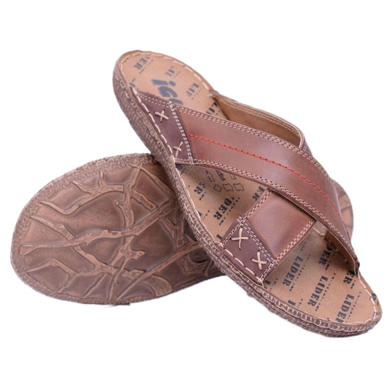 Iguana Brown Light Leather Men's Slippers Okay