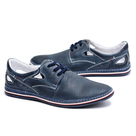 Joker Navy Blue Men's perforated leather shoes Arturo