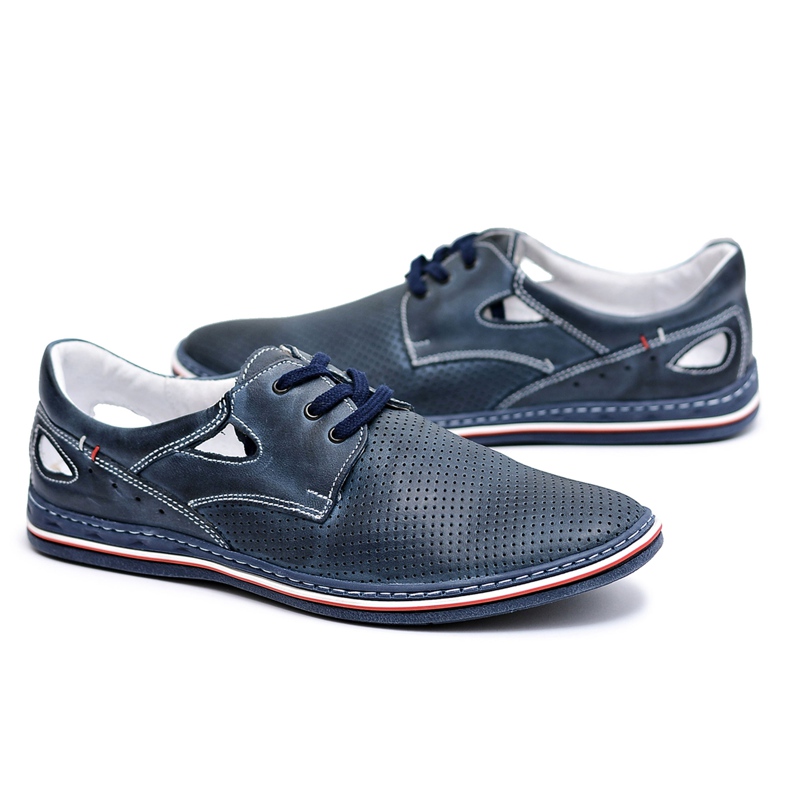 Joker Navy Blue Men's perforated leather shoes Arturo