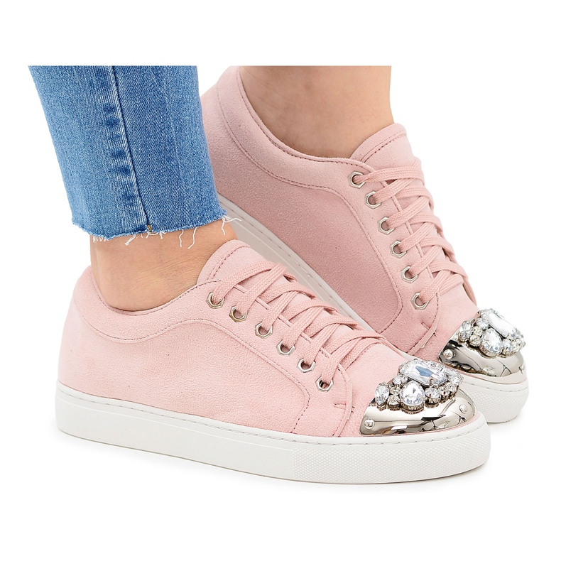 Lu Boo Sneakers with Shiny Powder Pink Crystals