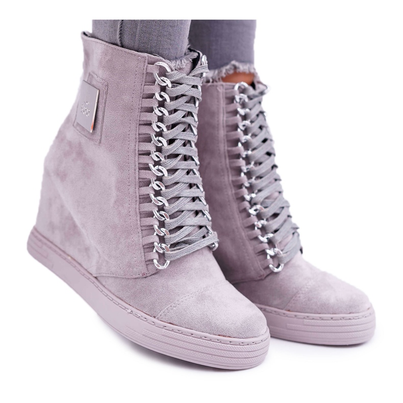 Women's Sneakers Lu Boo With Chains Suede Gray Monica grey