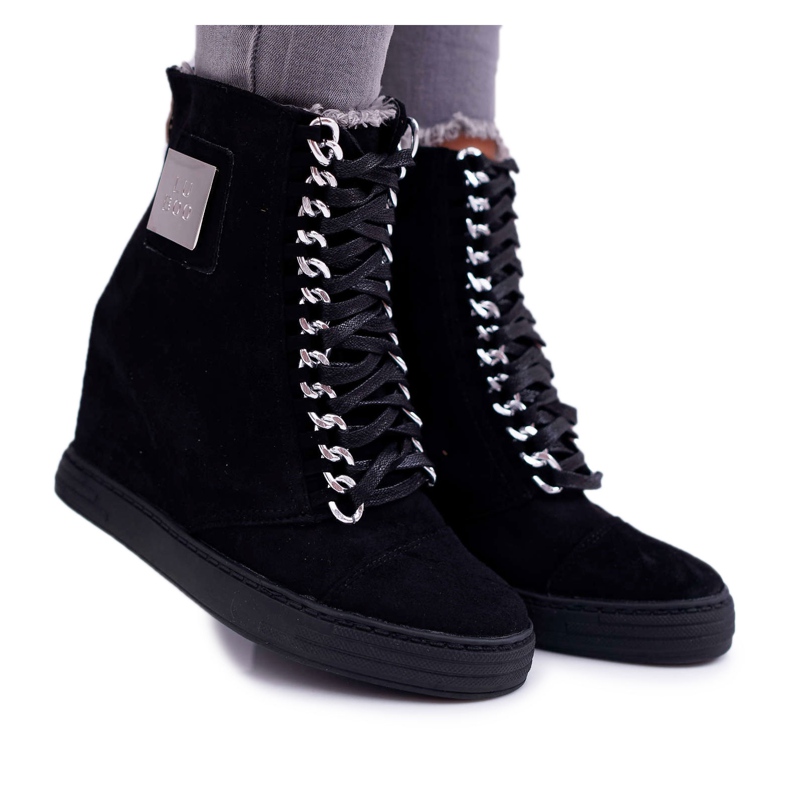 Lu Boo | Suede Black Sneakers Monica Silver Chain