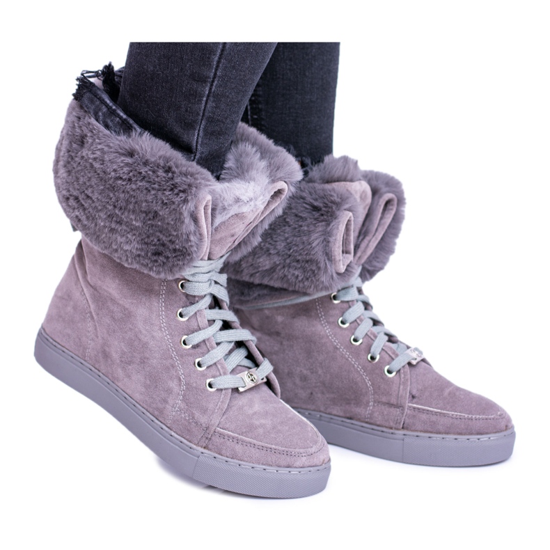 Gray Suede Booties Lu Boo Timberki with fur grey