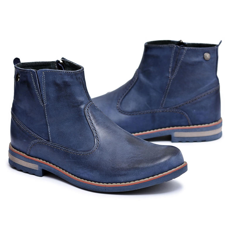 KOMODO Leather Men's Navy Blue Booties Jodhpur boots With Zipper Serni