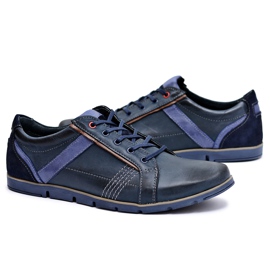 KOMODO Navy Blue Men's Sports Leather Shoes Syko