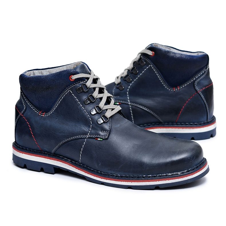 Gino Tuzzi Navy Blue Men's Leather Booties Warm Teslo Fur Gino Tuzzi Navy Blue Men's Leather Booties Warm Teslo Fur
