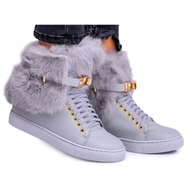 Lu Boo Gray Boots with Natural Gisele Fur grey