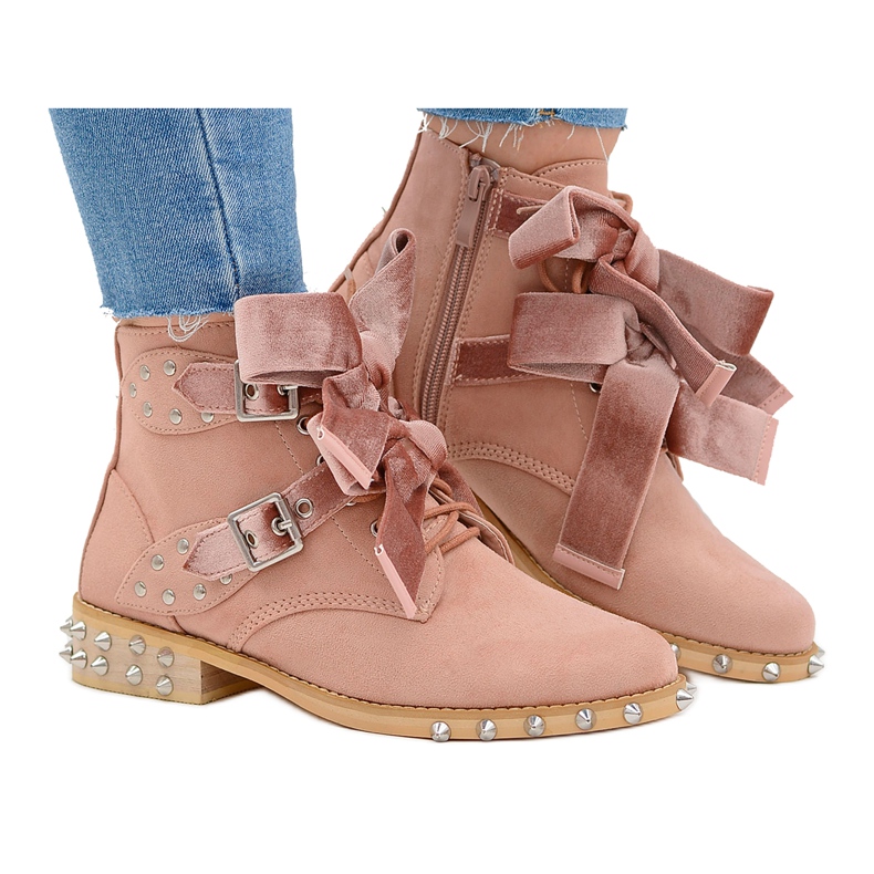 Lu Boo Powder Boots Camila with Studs Spikes Bows pink