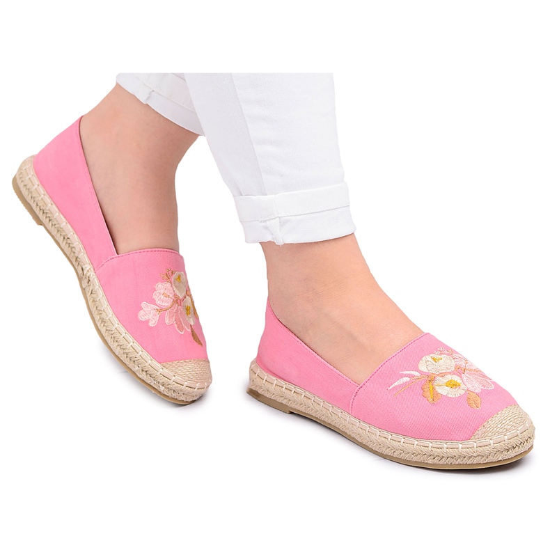 Fabric Pink Women's Espadrilles Slip On Flowers Wild