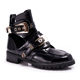 Lu Boo Black Lacquered Boots With Cutouts Rock Girl