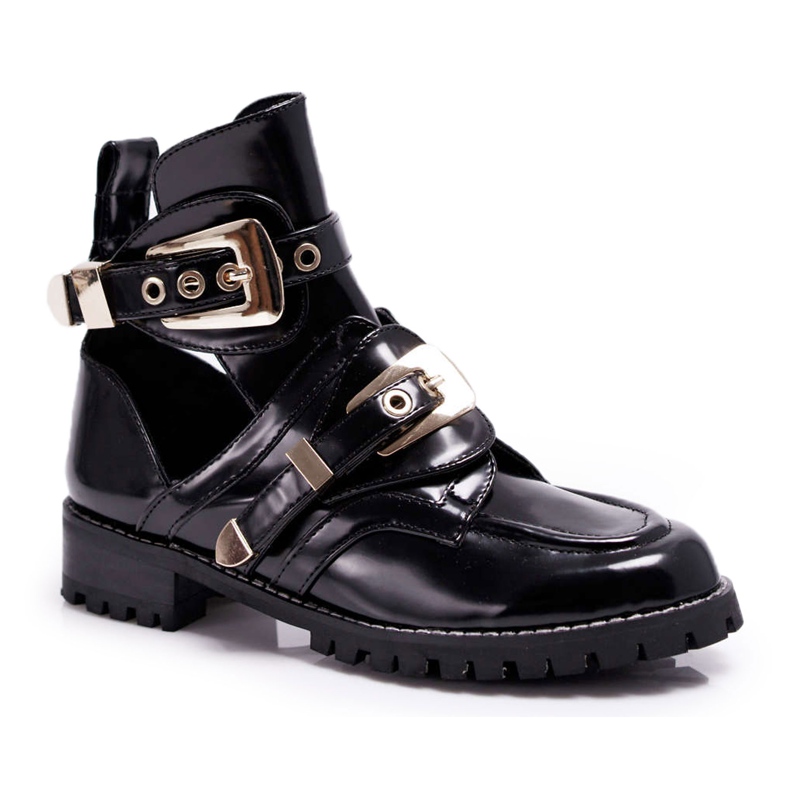 Lu Boo Black Lacquered Boots With Cutouts Rock Girl Lu Boo Black Lacquered Boots With Cutouts Rock Girl