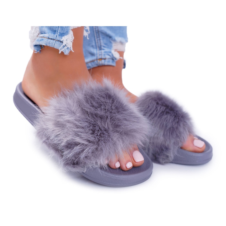 Women's Slippers With Fur Dark Gray Fur grey