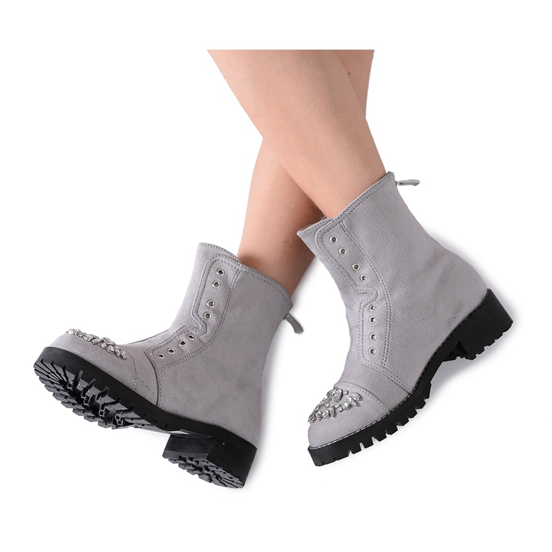 Lu Boo Gray Children's Ankle Boots with Cubic Zirconia LittleCarrie grey