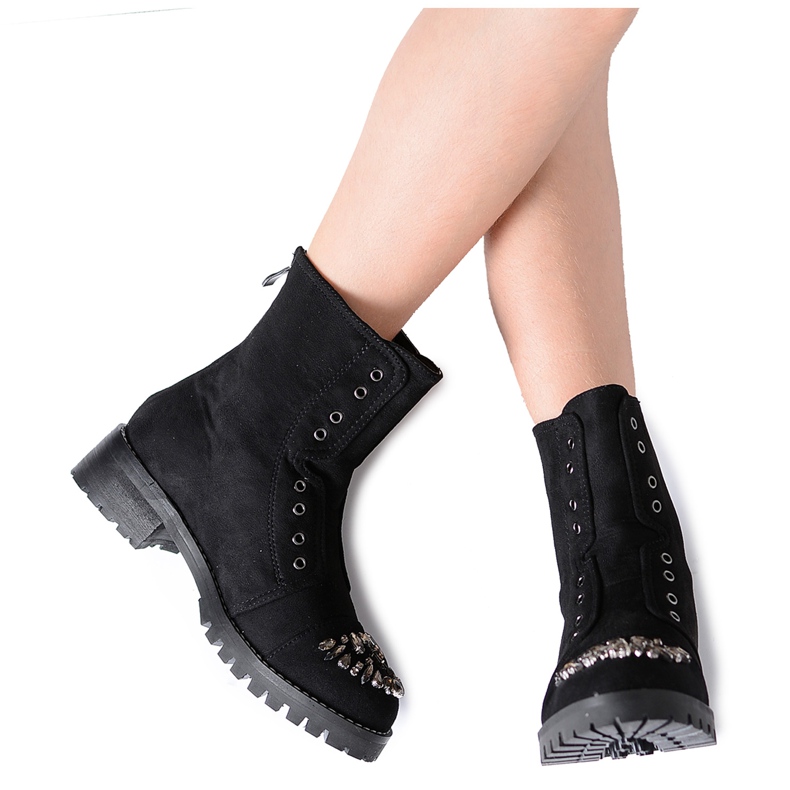 Lu Boo Black Children's Ankle Boots with Cubic Zirconia Suede LittleCarrie