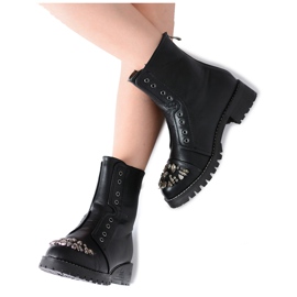 Lu Boo Black Children's Ankle Boots with Cubic Zirconia Pu LittleCarrie