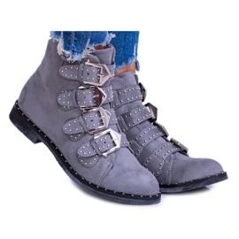 Lu Boo Dark gray Boots Virginia Rock Star Rivets Buckles Suede grey