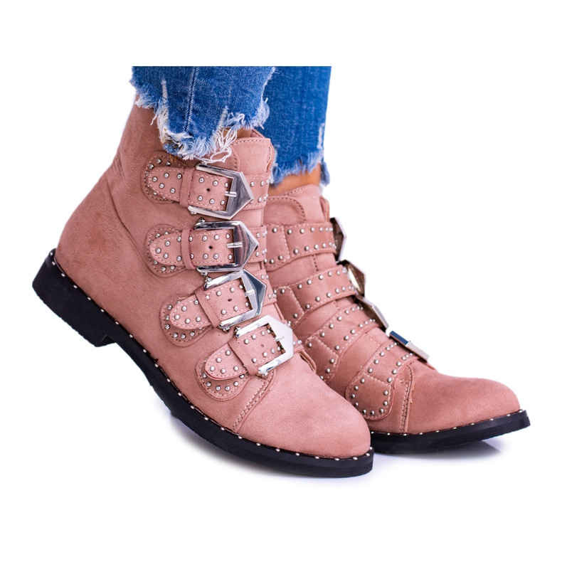 Lu Boo Pink Boots Virginia Rock Star Rivets Buckles Suede Lu Boo Pink Boots Virginia Rock Star Rivets Buckles Suede