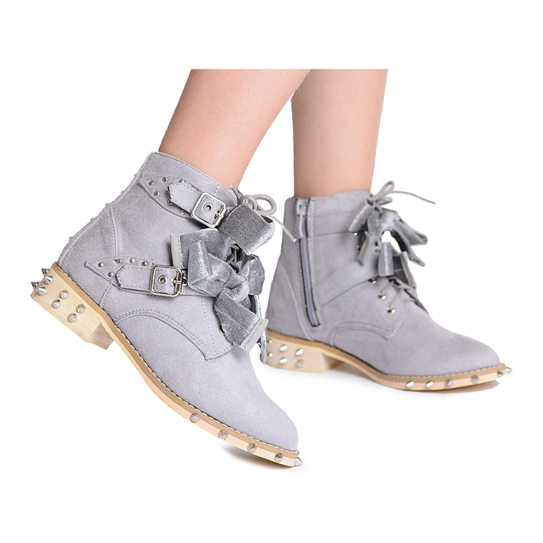 Lu Boo | Gray Children's Boots with studs bows LittleCamila grey