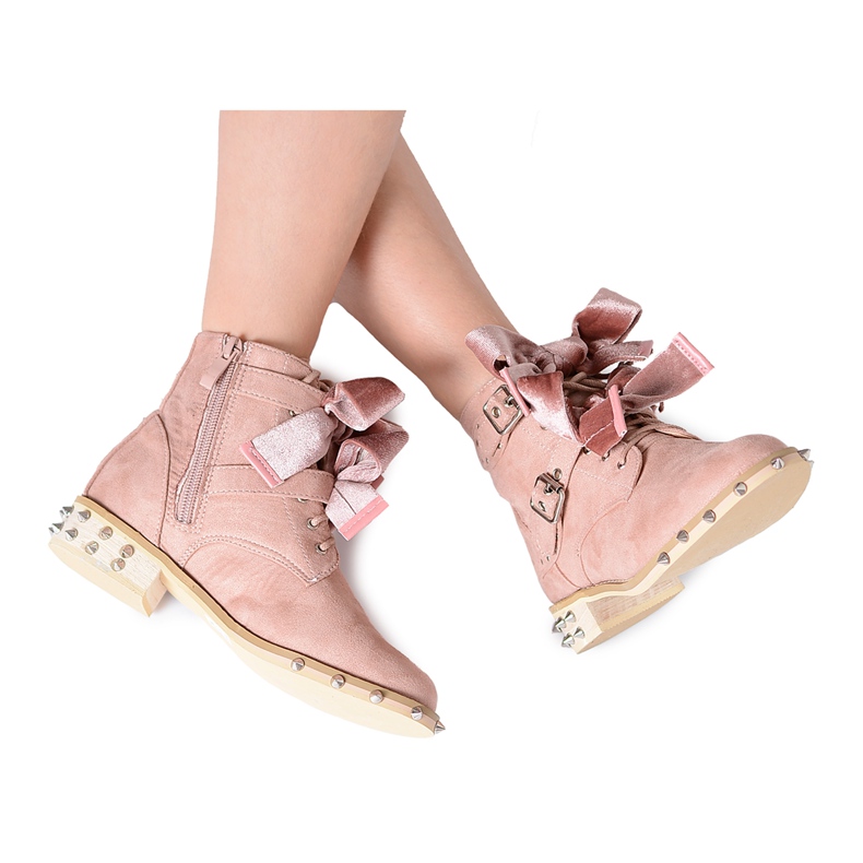 Lu Boo | Children's Boots with studs bows LittleCamila Powder Pink