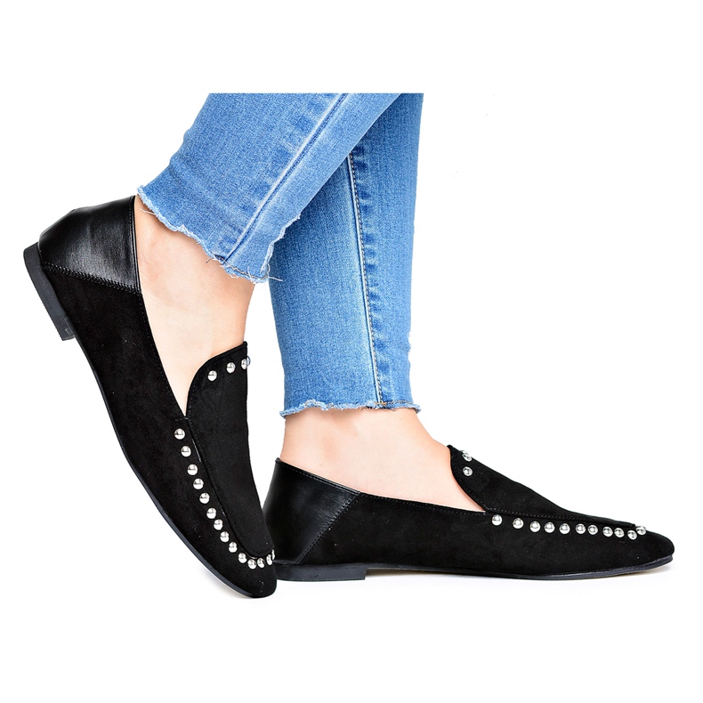 Lu Boo Women's Black Lords Ballerinas with Planta Rhinestones