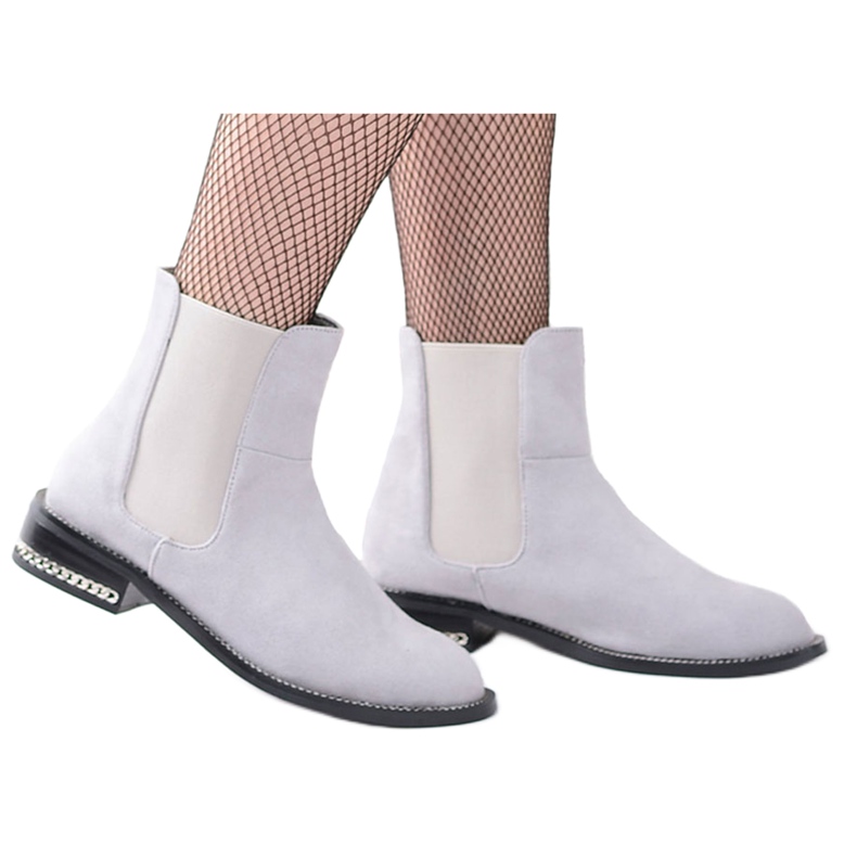 Women's Gray Booties Jodhpur boots with chains Lu Boo Tennes grey
