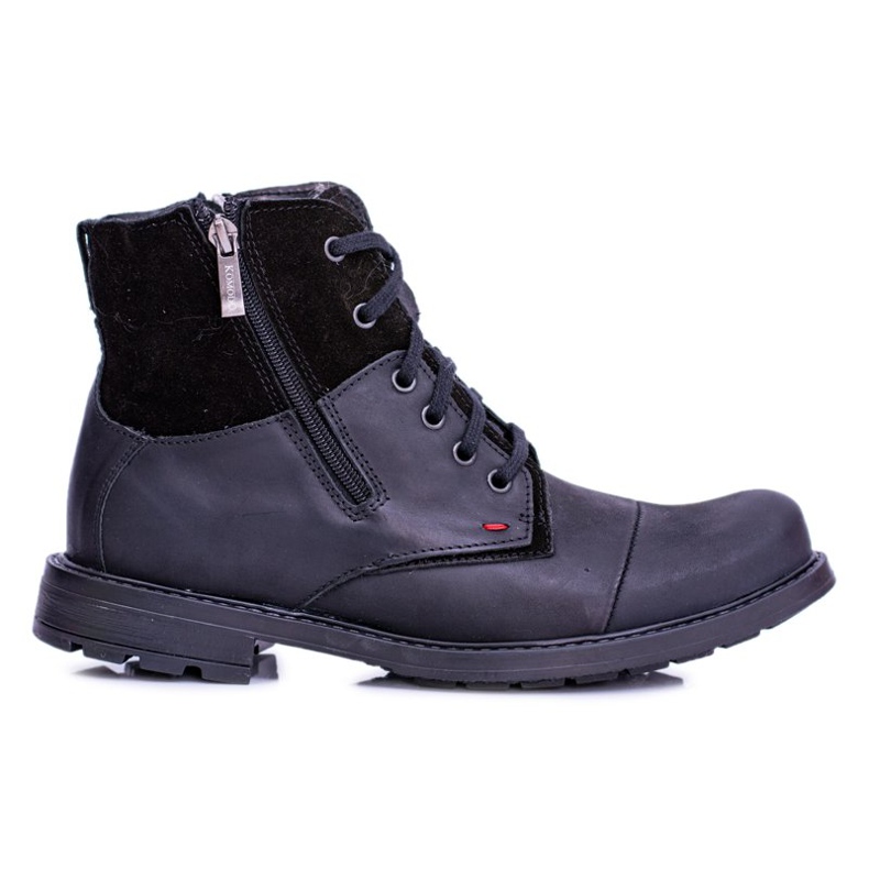 Men's Warm Leather Boots With Zippers Black KOMODO 871