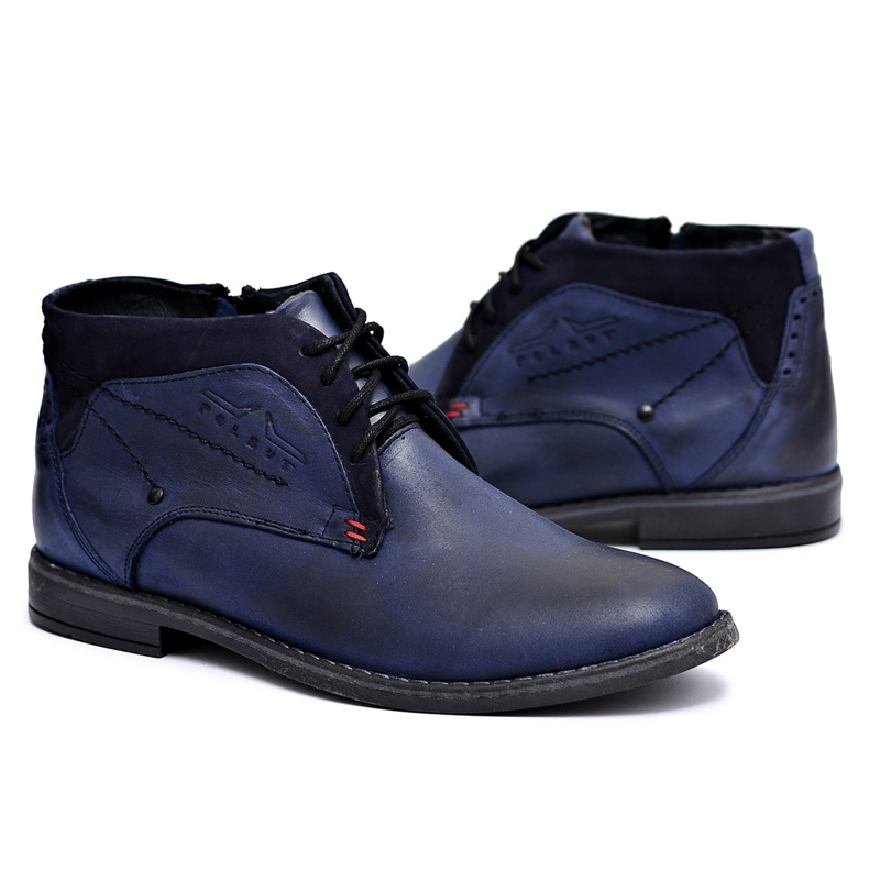 Polbut Men's Boots, Leather Warmed With Fur, Navy Blue Lotta