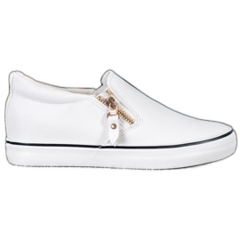 SHELOVET White Slipons With A Zipper