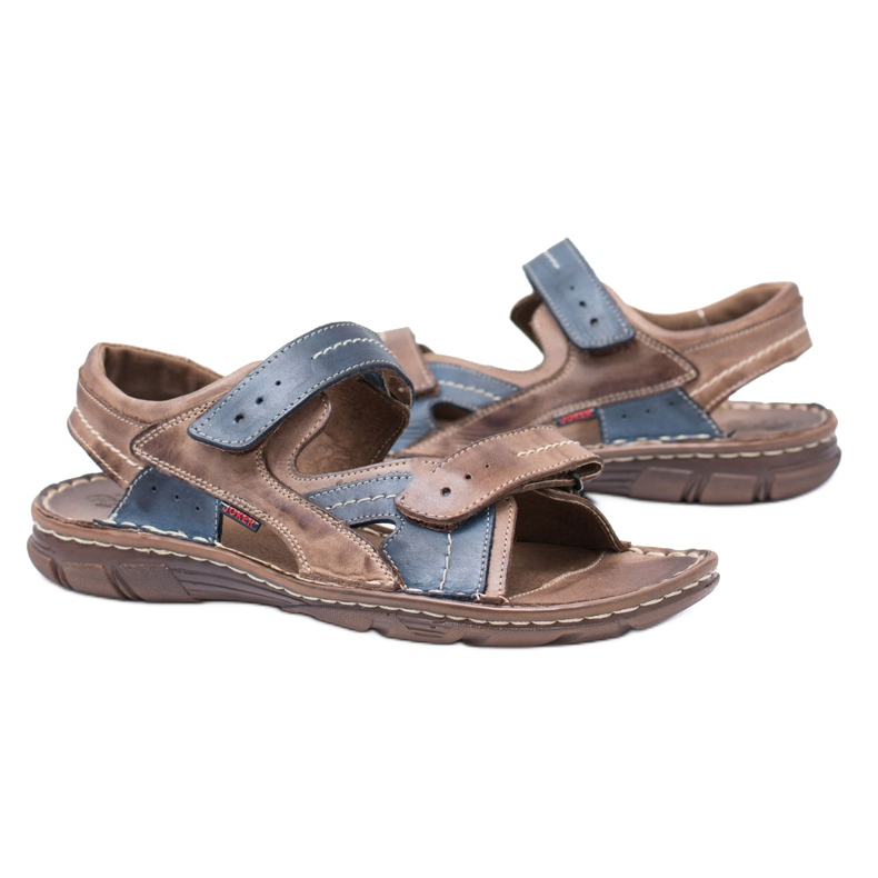 Joker Leather Men's Brown Sandals With Velcro Jeremi