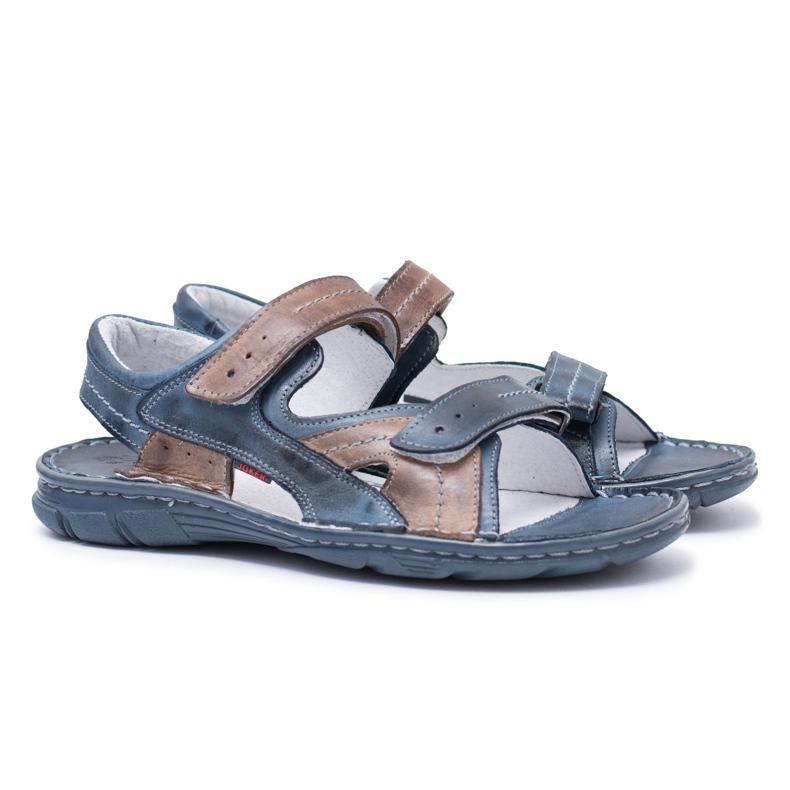 Joker Leather Men's Navy Blue Sandals With Velcro Jeremi
