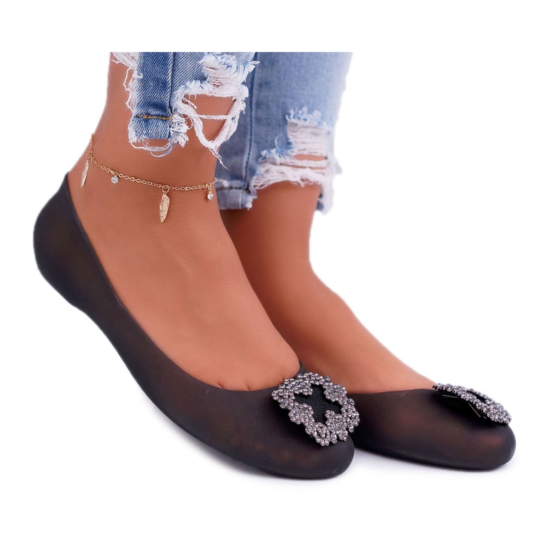 Lu Boo | Black Rubber Ballerinas Meliski Rhinestones Palita