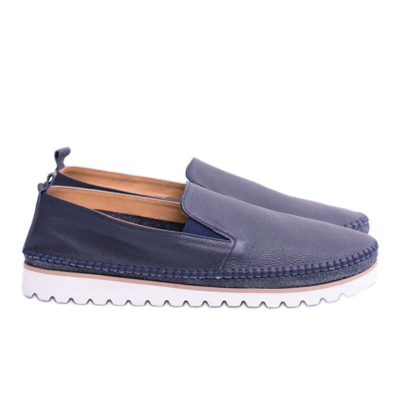 Perlugo Navy Blue Men's Leather Loafers
