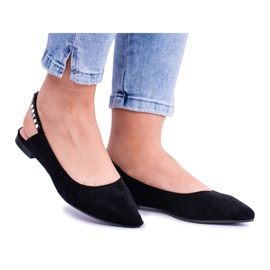 Lu Boo Black Suede Ballerinas in Szpitz Rhinestones Macron