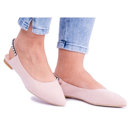 Lu Boo Pink Suede Ballerinas in Spitz Rhinestones Macron