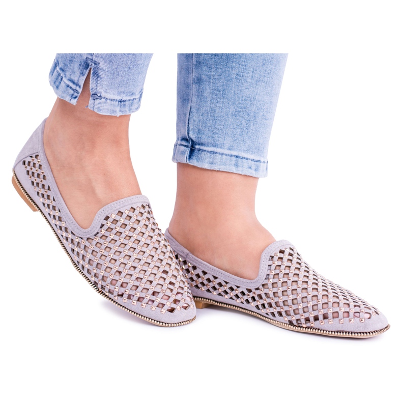 Lu Boo Gray Openwork Ballerinas Lordsy Studs Carmar grey