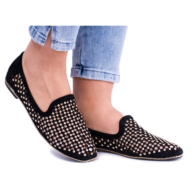 Lu Boo Black Openwork Ballerinas Lordsy Brads Carmar
